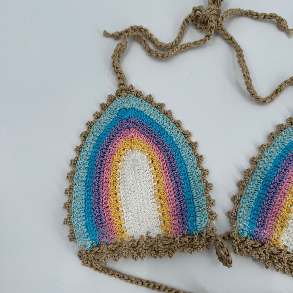 PILYQ PQ SWIM Bikini Top Size Small NWT Romance Crochet Triangle Halter Rainbow - Picture 15 of 16